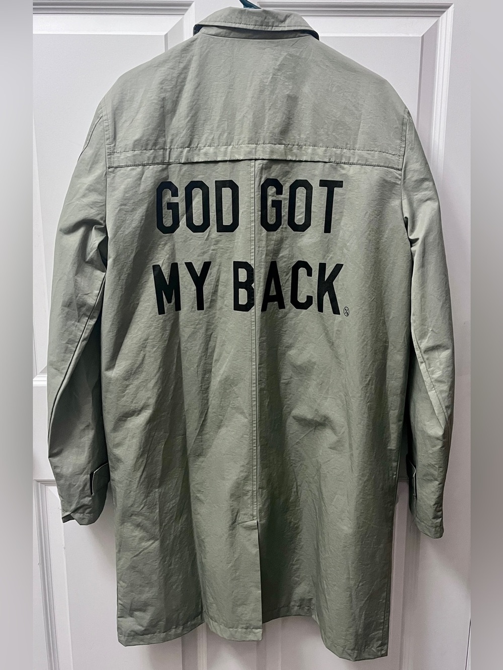 Fly Supply “God Got my Back” Olive Lightweight Trenchcoat